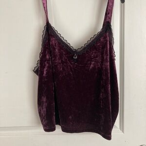 Velvet Camisole with Lace Trim